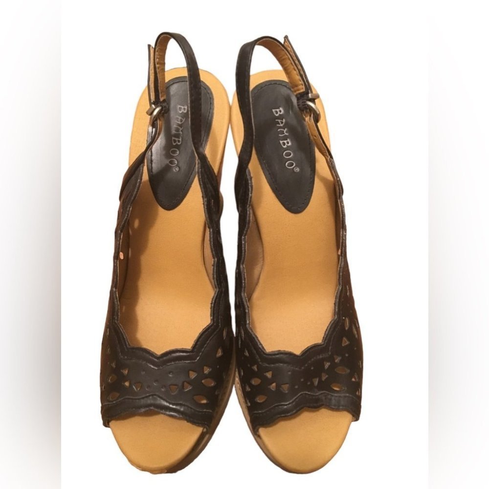 Cute Bamboo Slingback Wedges - Picture 2 of 6